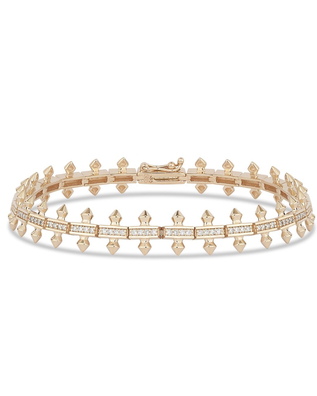 BL0000521_final 14K Sarı Altın Dikenli (Spike) Pırlanta Bileklik – Gotik Studded Tasarım - Görsel 1