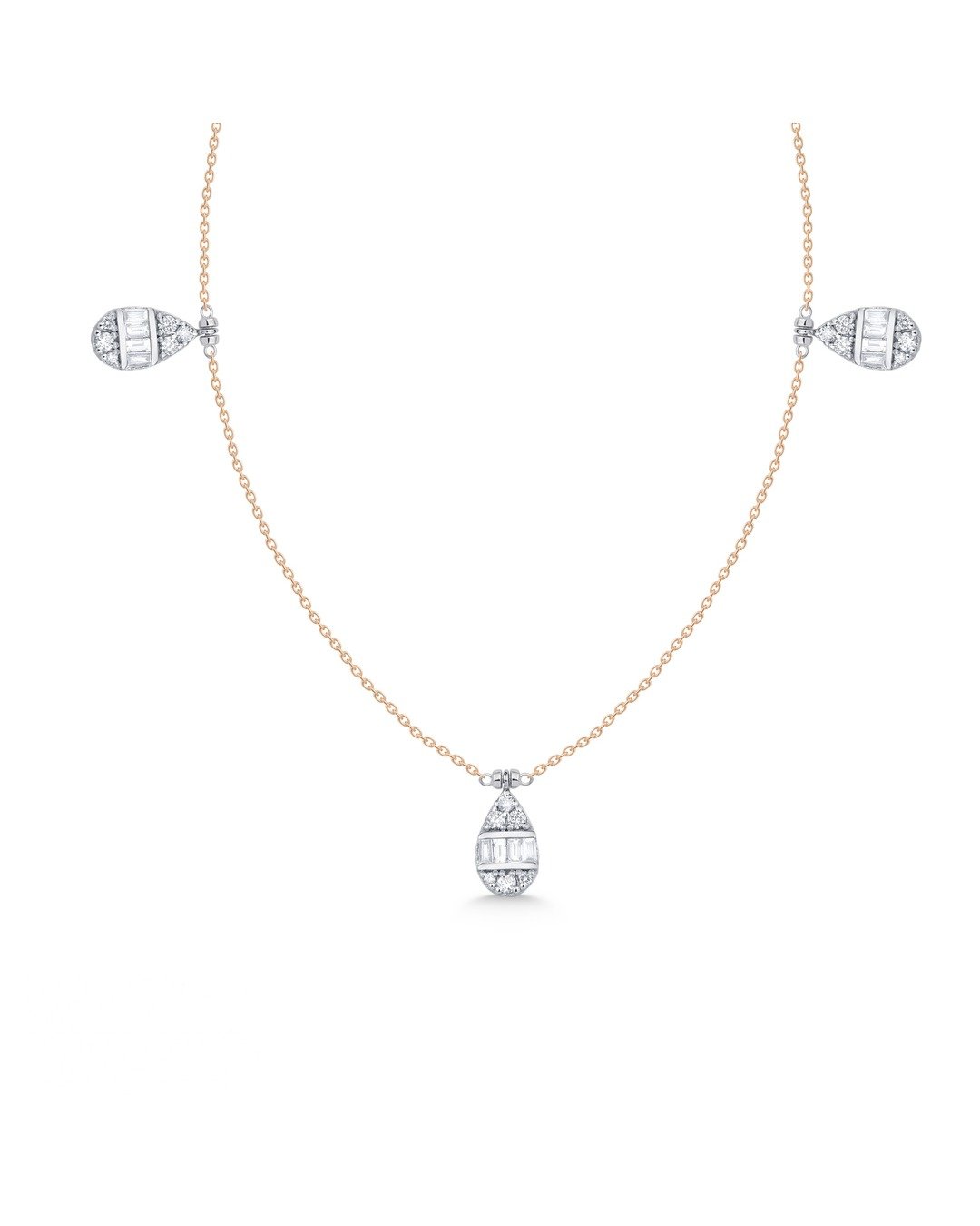 Baget ve Yuvarlak Kesim Pırlanta Damla Sallantılı Kolye – 14 Ayar Rose ve Beyaz Altın Baget ve Yuvarlak Kesim Pırlanta Damla Sallantılı Kolye – 14 Ayar Rose ve Beyaz Altın
