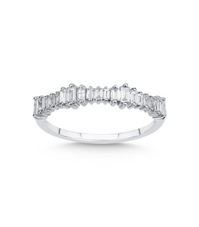 Baget Kesim Pırlanta Sıralı Tasarım Yüzük – 14 Ayar Beyaz Altın