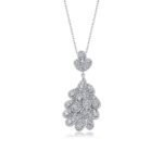 Yuvarlak ve Baget Kesim Pırlanta Tavus Tüyü Desenli Kolye – 14 Ayar Beyaz Altın