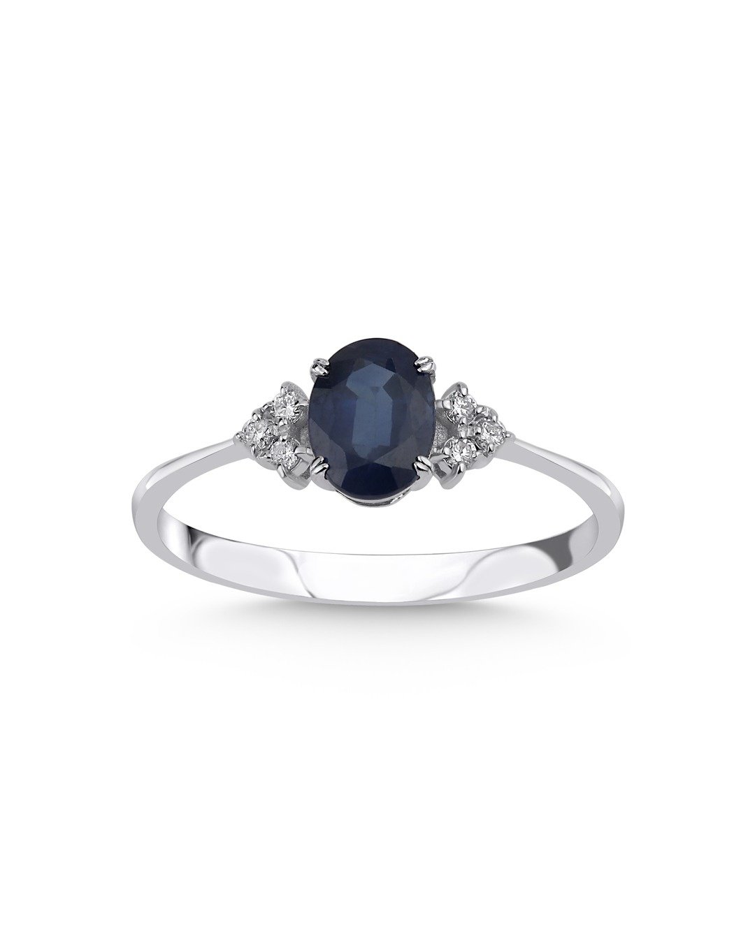 Oval Kesim Lacivert Taşlı ve Yuvarlak Kesim Pırlantalı Tektaş Yüzük – 14 Ayar Beyaz Altın Oval Kesim Lacivert Taşlı ve Yuvarlak Kesim Pırlantalı Tektaş Yüzük – 14 Ayar Beyaz Altın