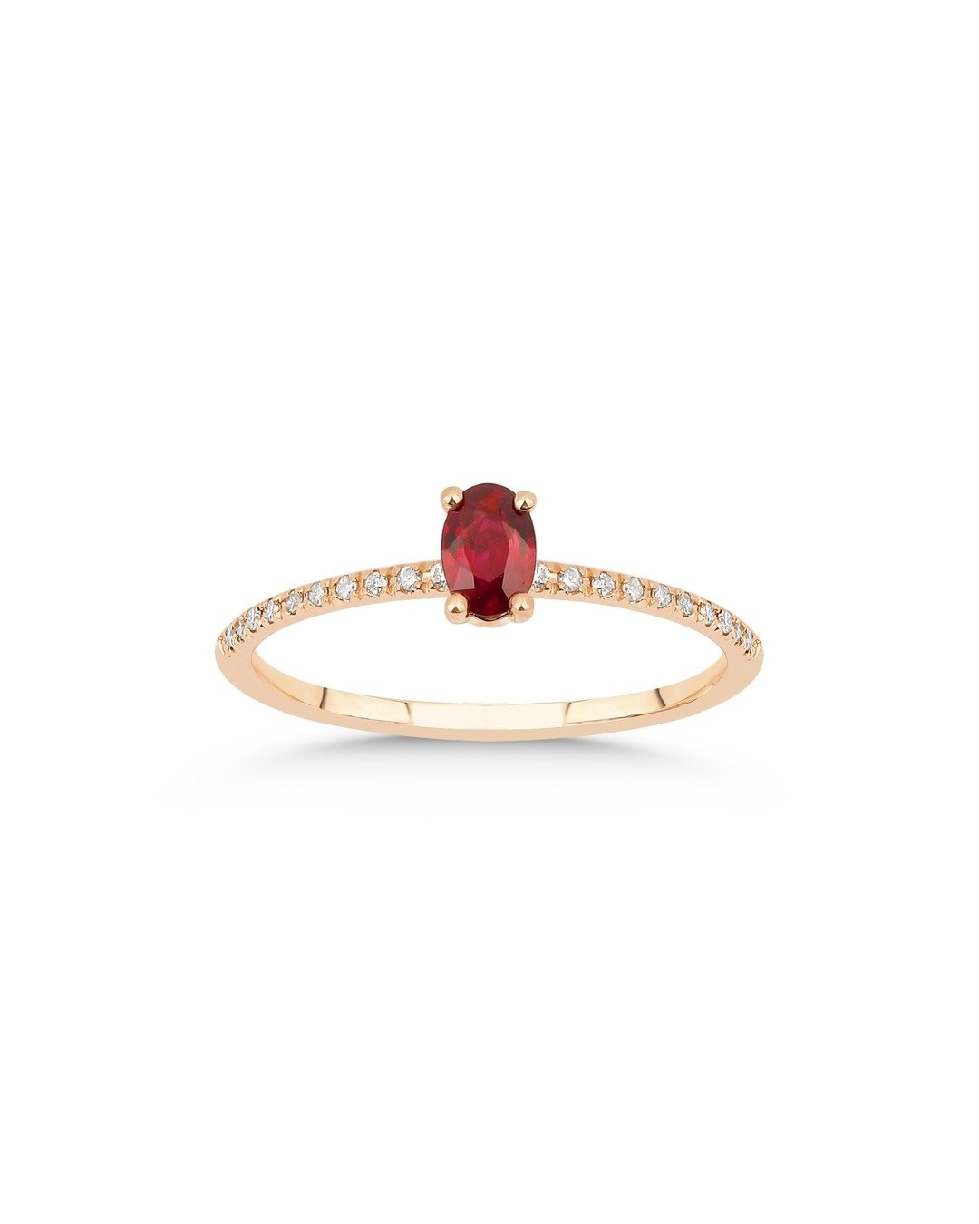Oval Kesim Kırmızı Taşlı ve Yuvarlak Kesim Pırlanta Tektaş Tasarımlı Yüzük – 14 Ayar Rose Altın Oval Kesim Kırmızı Taşlı ve Yuvarlak Kesim Pırlanta Tektaş Tasarımlı Yüzük – 14 Ayar Rose Altın